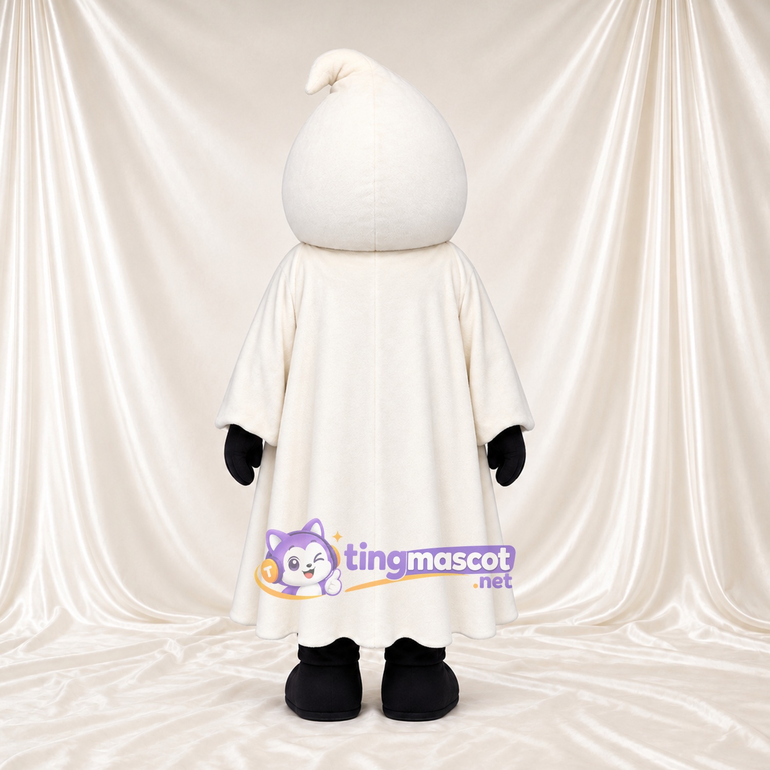 Costume de mascotte Fantôme – blanc – Boutons (noir); Tunique longue Costume de mascotte Fantôme – blanc – Boutons (noir); Tunique longue