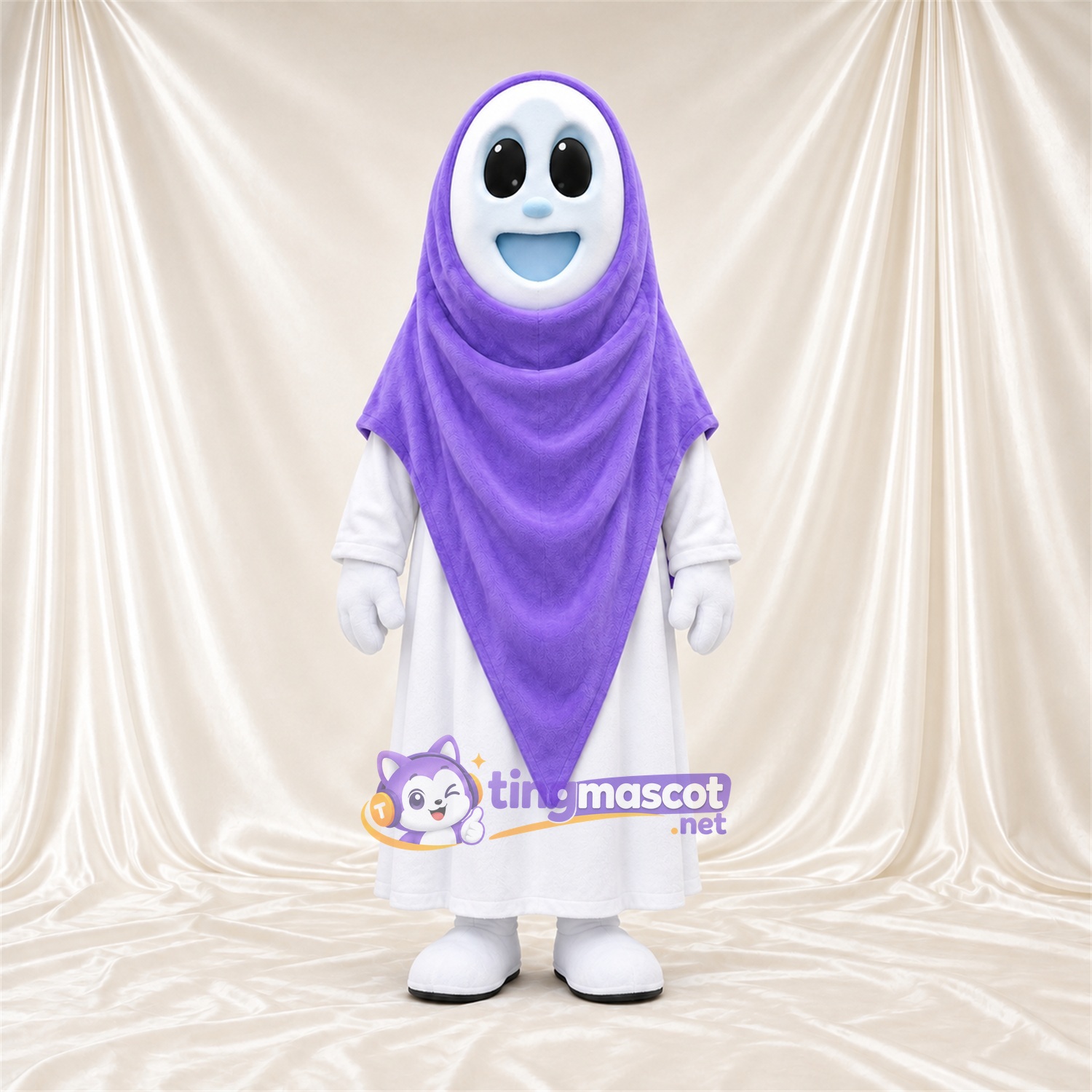 Costume de mascotte Fantôme – blanc – Châle à capuche (violet) Costume de mascotte Fantôme – blanc – Châle à capuche (violet)
