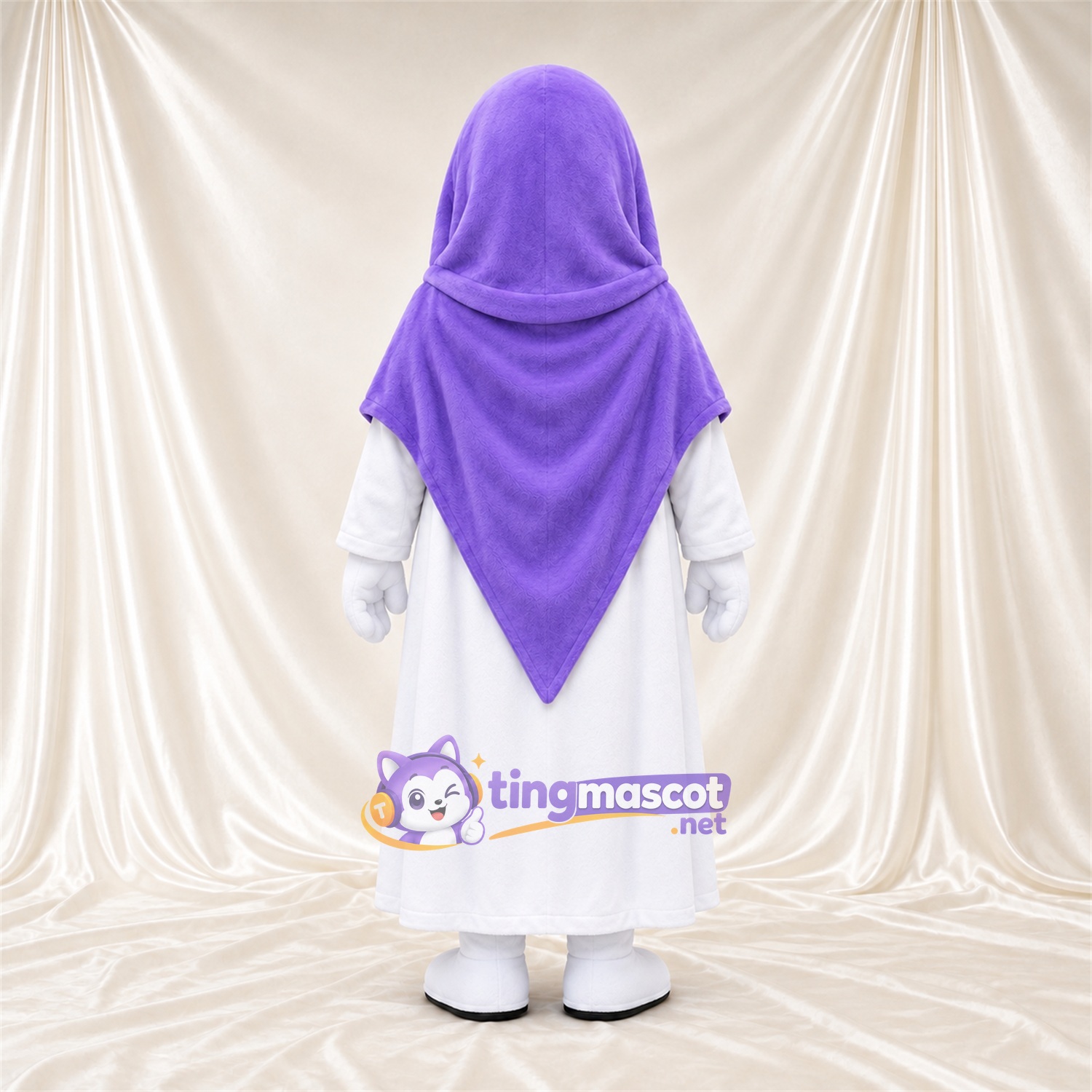Costume de mascotte Fantôme – blanc – Châle à capuche (violet) Costume de mascotte Fantôme – blanc – Châle à capuche (violet)