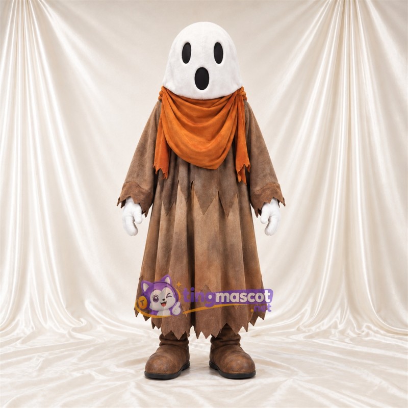 Maskottchenkostüm Geist – braun – Robe (braun); Schal (orange) Maskottchenkostüm Geist – braun – Robe (braun); Schal (orange)