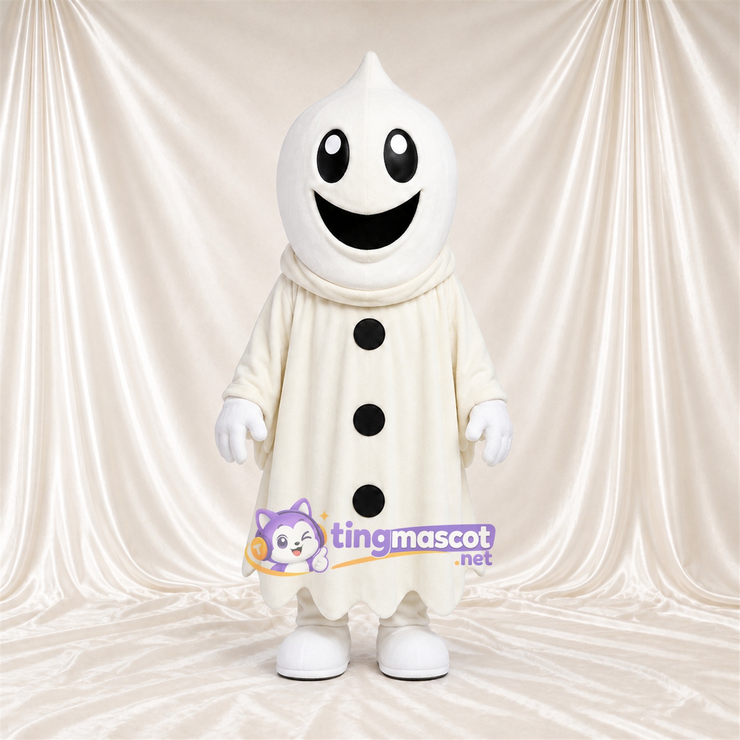 Maskottchenkostüm Geist – creme – Knöpfe (schwarz); Robe Maskottchenkostüm Geist – creme – Knöpfe (schwarz); Robe