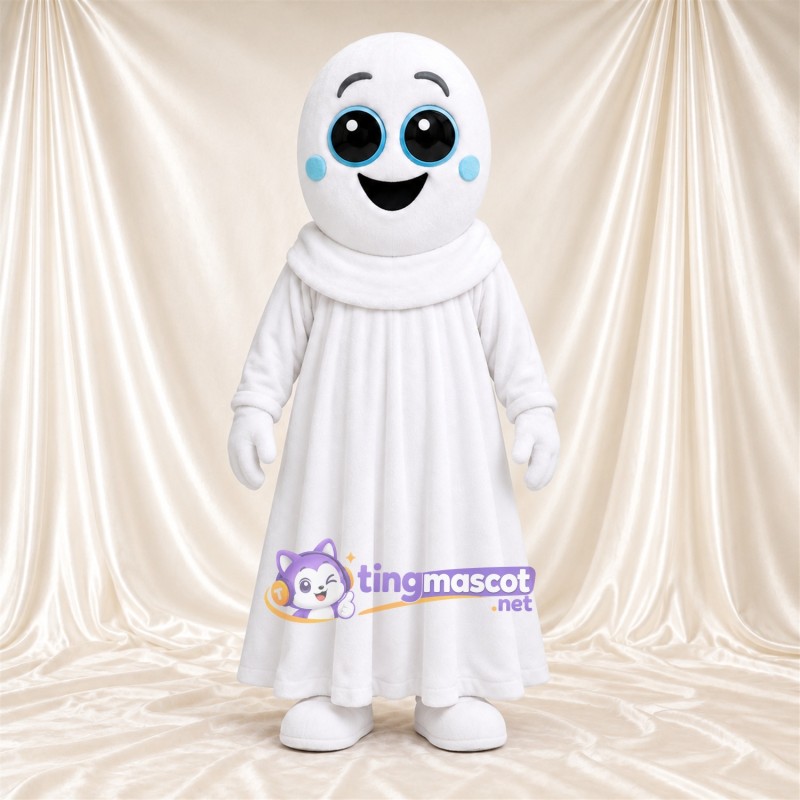 Costume de mascotte Fantôme – blanc – Joues (bleu); Tunique longue Costume de mascotte Fantôme – blanc – Joues (bleu); Tunique longue