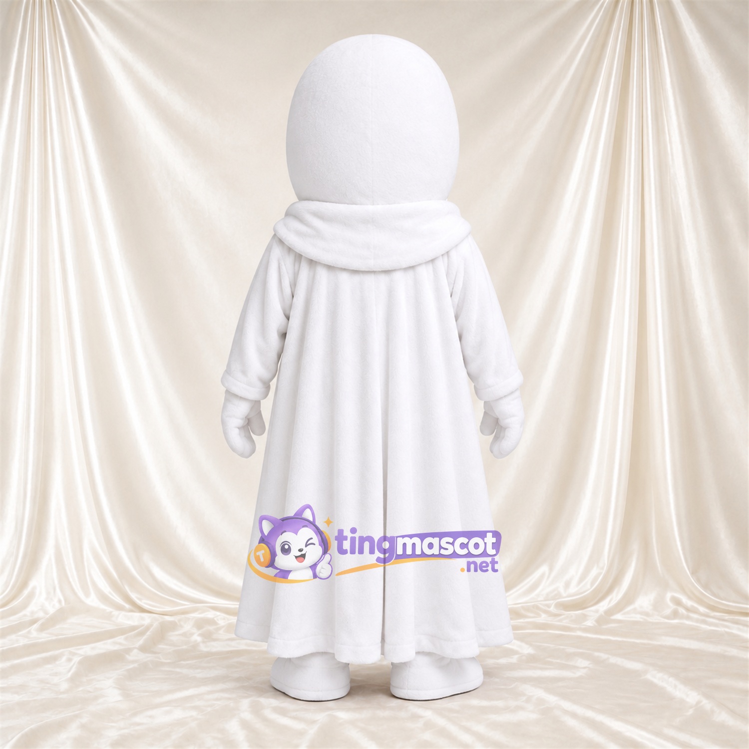 White Ghost Mascot Costume - Blue Cheeks and Long Draped Robe White Ghost Mascot Costume - Blue Cheeks and Long Draped Robe