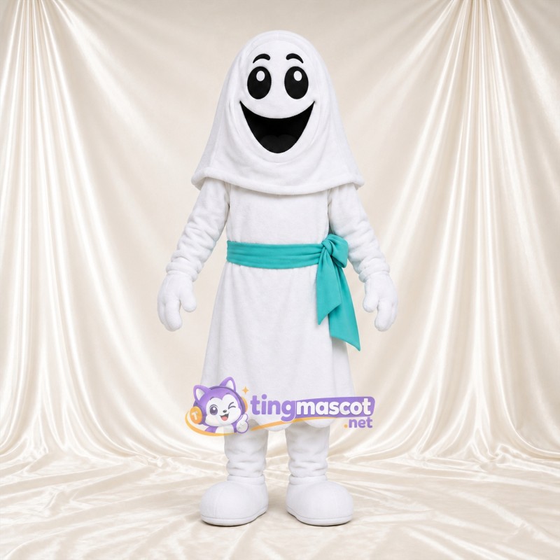 Costume de mascotte Fantôme – blanc – Écharpe en bandoulière (turquoise) Costume de mascotte Fantôme – blanc – Écharpe en bandoulière (turquoise)