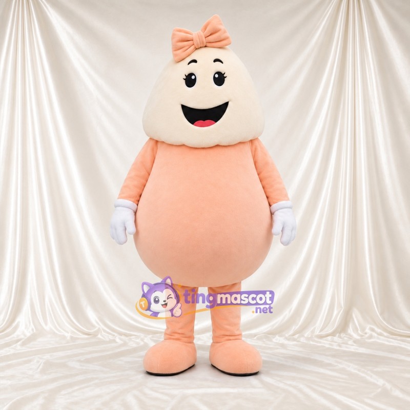 Maskottchenkostüm Dessertfigur – pfirsichfarben / creme – Schleife (pfirsichfarben); Handschuhe (weiß) Maskottchenkostüm Dessertfigur – pfirsichfarben / creme – Schleife (pfirsichfarben); Handschuhe (weiß)
