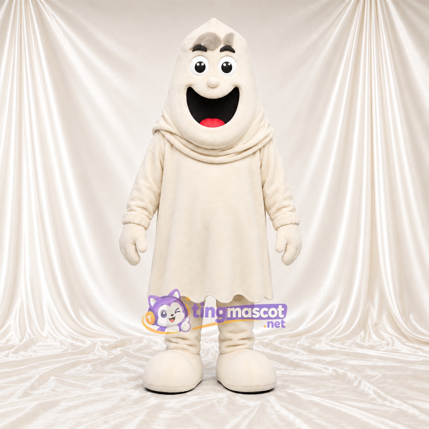 Maskottchenkostüm Geist – creme – Handschuhe (weiß); Zunge (rosa) Maskottchenkostüm Geist – creme – Handschuhe (weiß); Zunge (rosa)
