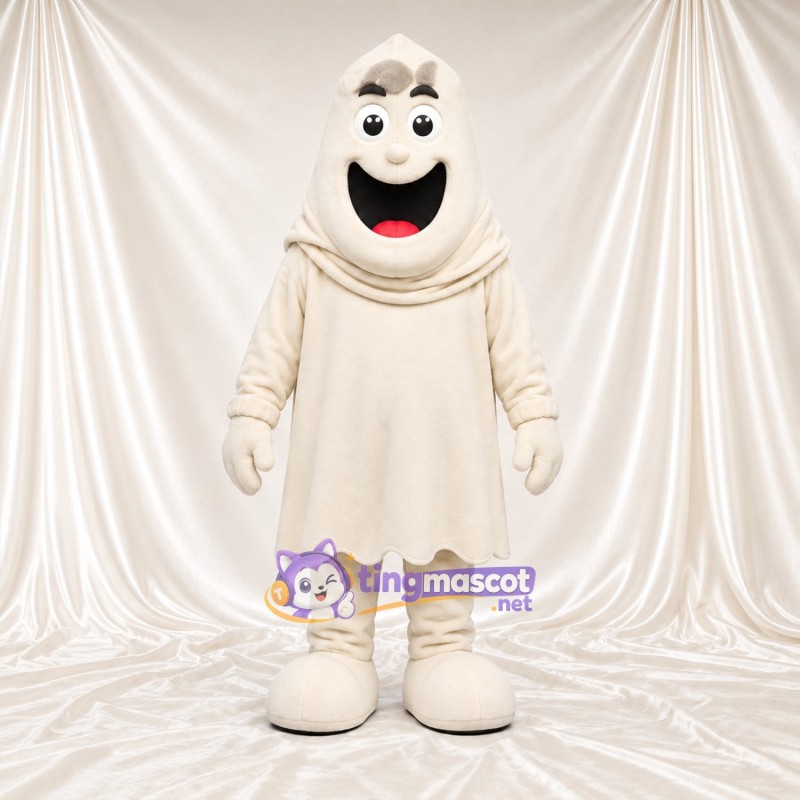 Maskottchenkostüm Geist – creme – Handschuhe (weiß); Zunge (rosa) Maskottchenkostüm Geist – creme – Handschuhe (weiß); Zunge (rosa)