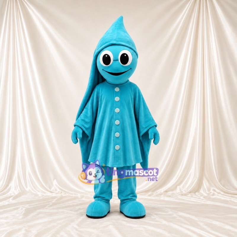 Blue Ghost Mascot Costume - Blue Feet and White Buttons Blue Ghost Mascot Costume - Blue Feet and White Buttons