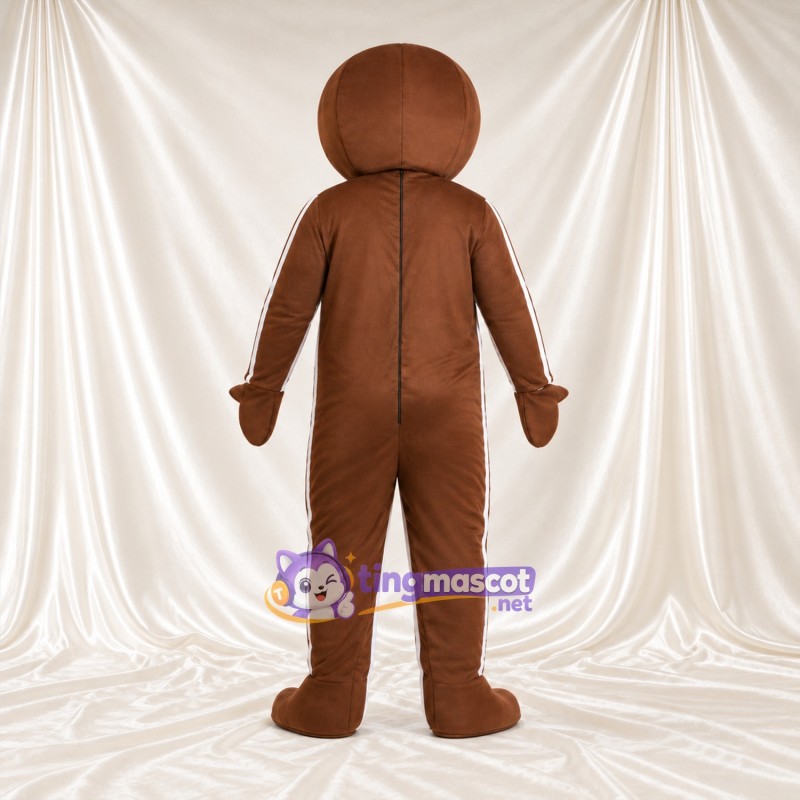 Brown Gingerbread Man Mascot Costume - Green Bow Tie and Red Buttons Brown Gingerbread Man Mascot Costume - Green Bow Tie and Red Buttons