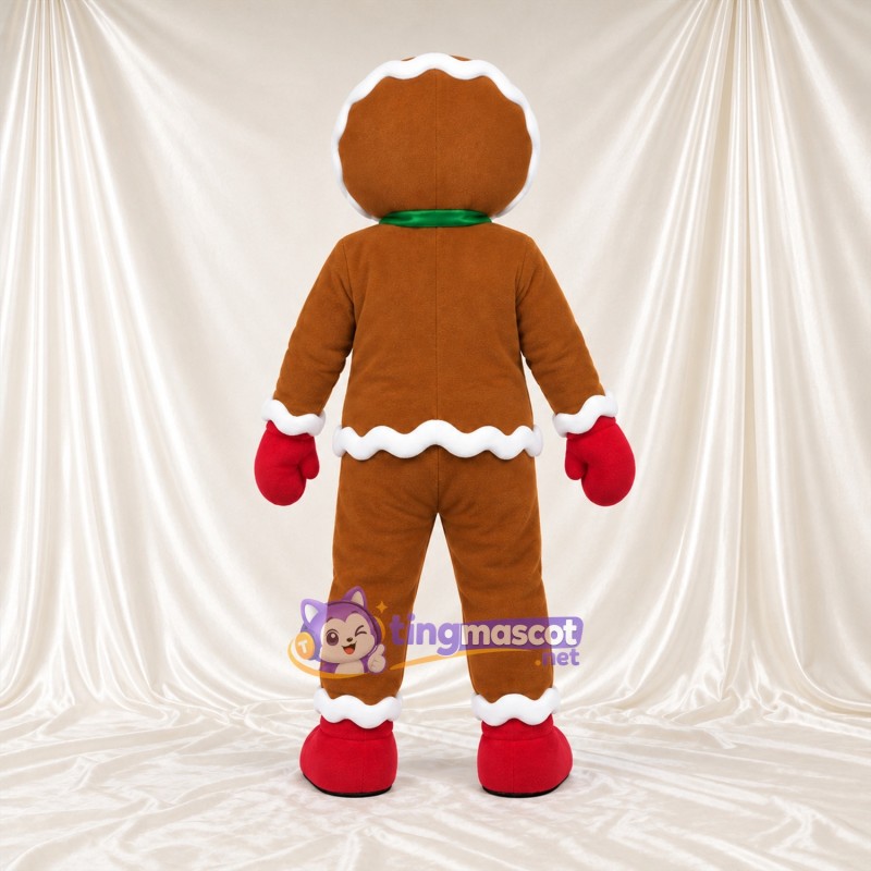 Brown Gingerbread Man Mascot Costume - Green Bow Tie and Purple Buttons Brown Gingerbread Man Mascot Costume - Green Bow Tie and Purple Buttons