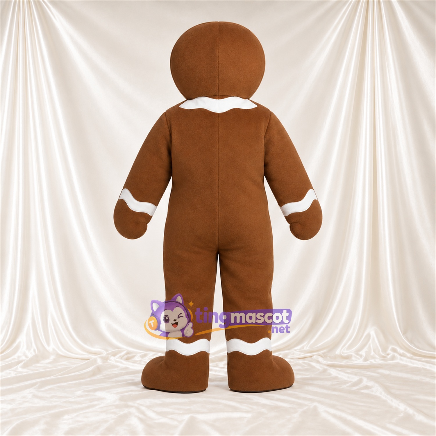Costume de mascotte Bonhomme en pain d’épices – marron – Boutons (rouge / vert); Décor de glaçage (blanc) Costume de mascotte Bonhomme en pain d’épices – marron – Boutons (rouge / vert); Décor de glaçage (blanc)