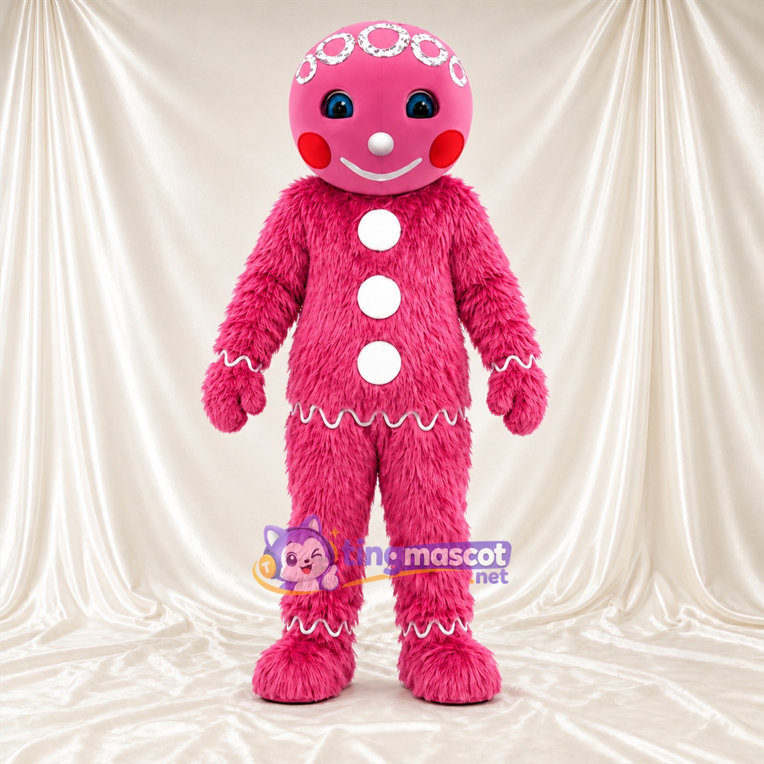 Costume de mascotte Bonhomme en pain d’épices – rose Costume de mascotte Bonhomme en pain d’épices – rose