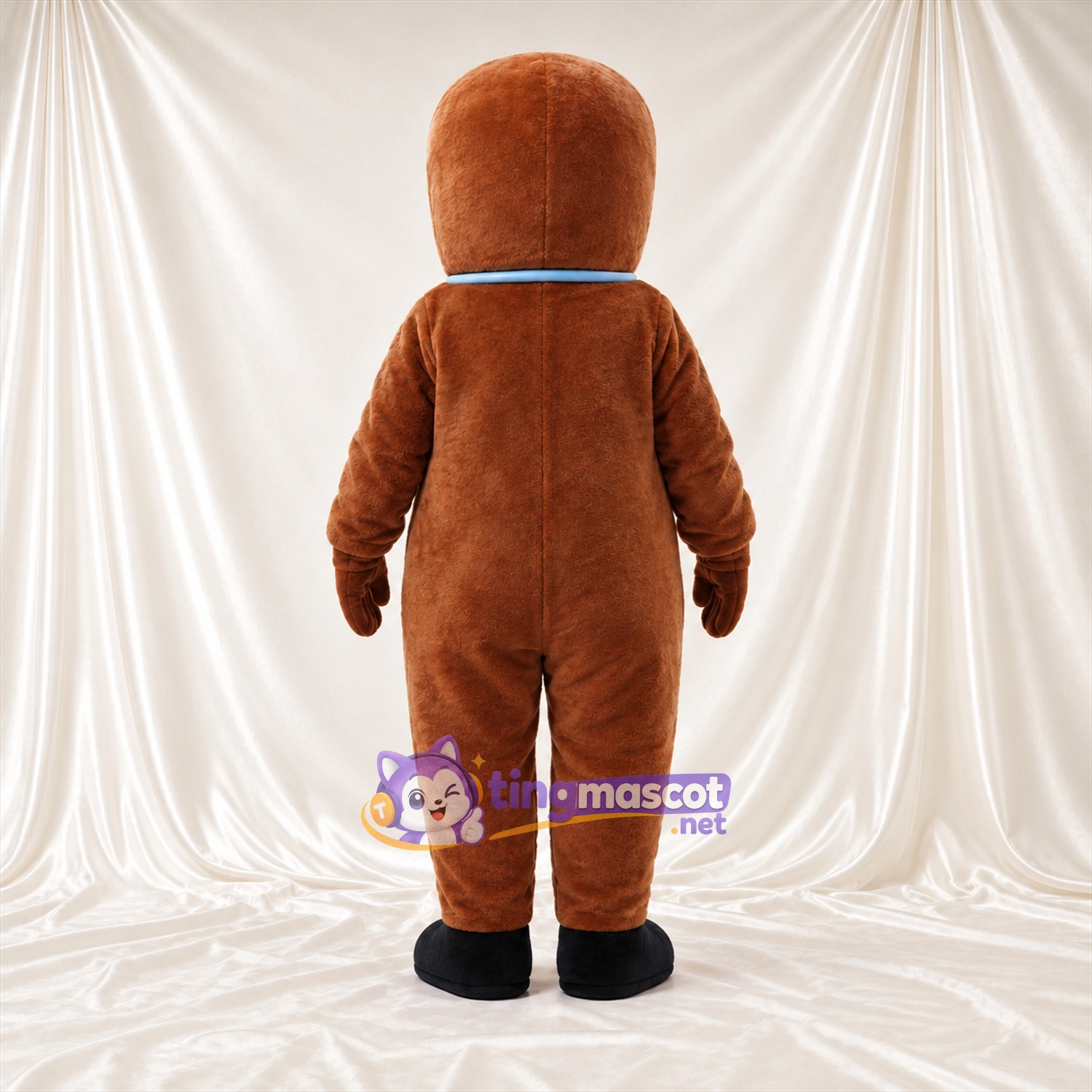 Brown Gingerbread Man Mascot Costume - Blue Bow Tie and Buttons Brown Gingerbread Man Mascot Costume - Blue Bow Tie and Buttons
