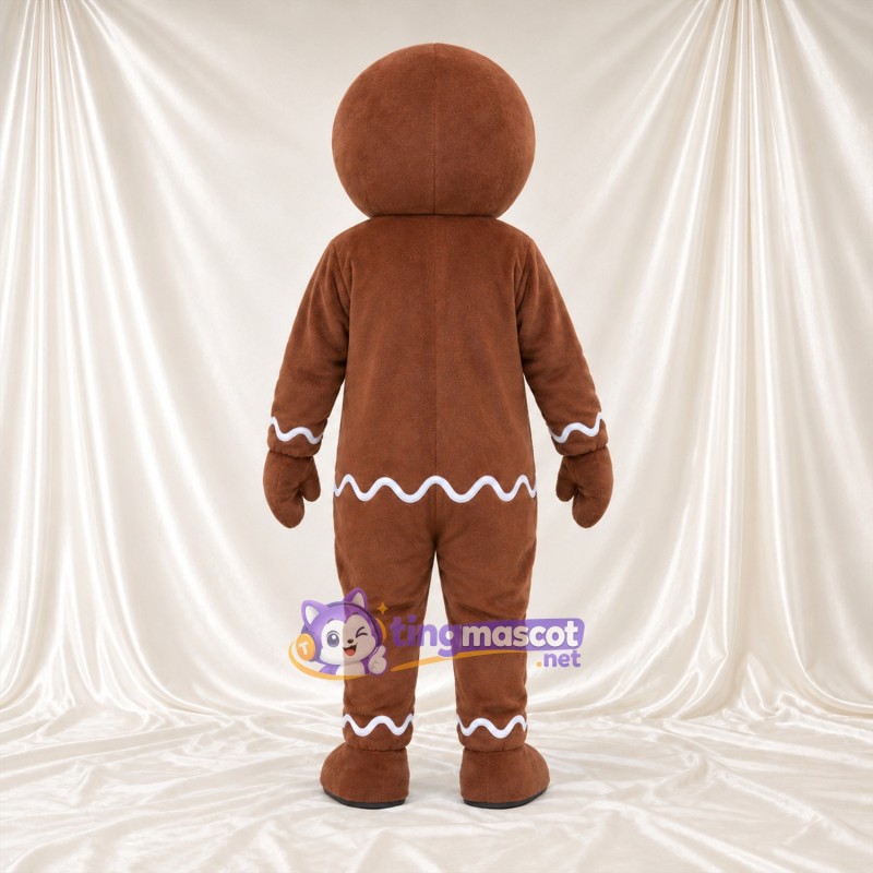 Brown Gingerbread Man Mascot Costume - Red Cheeks and White Buttons Brown Gingerbread Man Mascot Costume - Red Cheeks and White Buttons