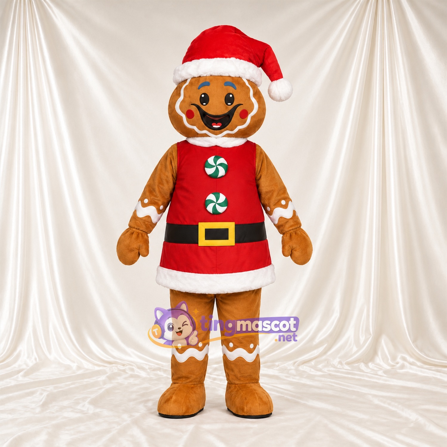 Costume de mascotte Bonhomme en pain d’épices – marron – Tenue de Père Noël Costume de mascotte Bonhomme en pain d’épices – marron – Tenue de Père Noël