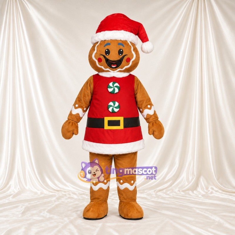 Costume de mascotte Bonhomme en pain d’épices – marron – Tenue de Père Noël Costume de mascotte Bonhomme en pain d’épices – marron – Tenue de Père Noël