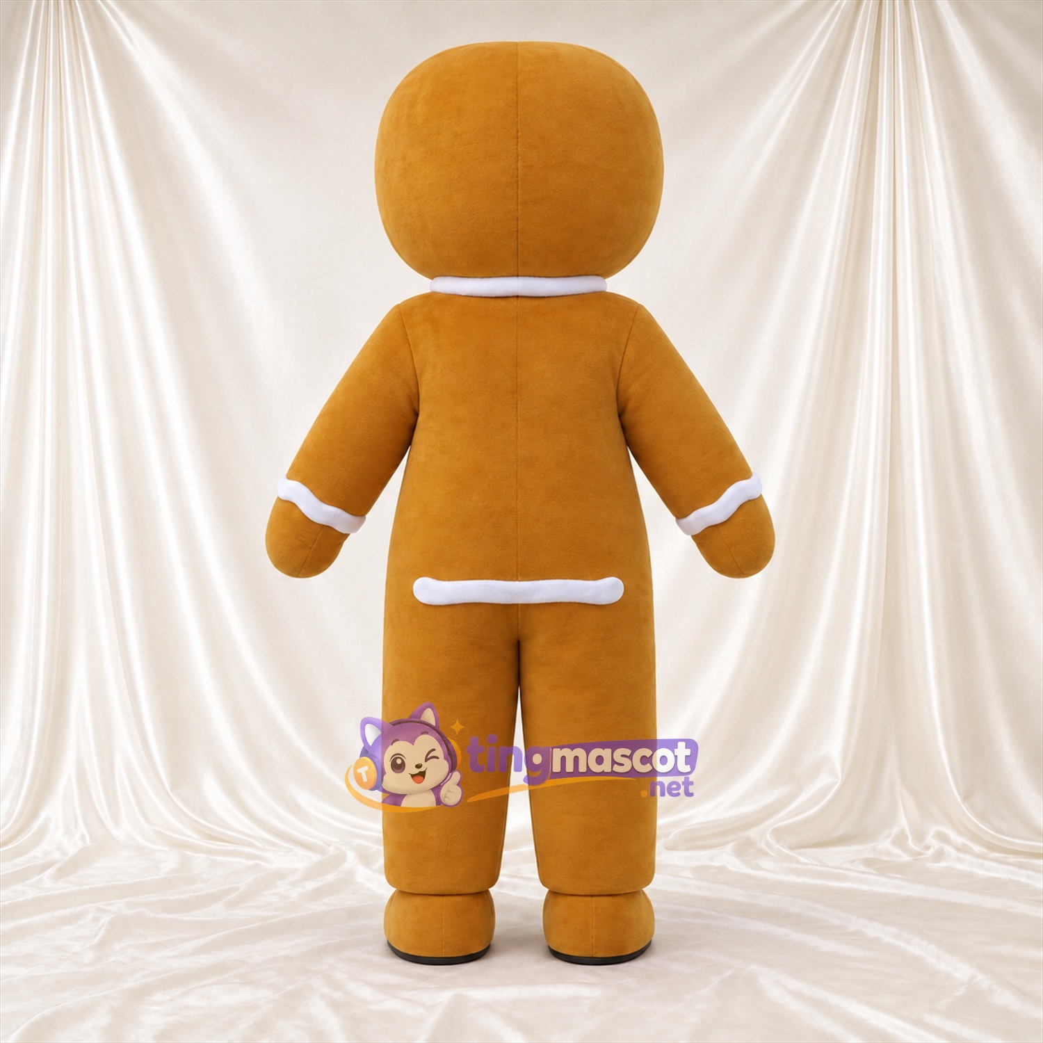 Brown Gingerbread Man Mascot Costume - Pastel Buttons and White Icing Trim Brown Gingerbread Man Mascot Costume - Pastel Buttons and White Icing Trim