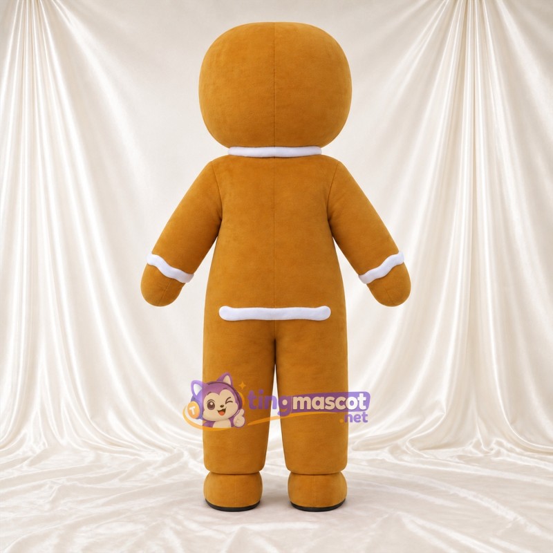 Brown Gingerbread Man Mascot Costume - Pastel Buttons and White Icing Trim Brown Gingerbread Man Mascot Costume - Pastel Buttons and White Icing Trim