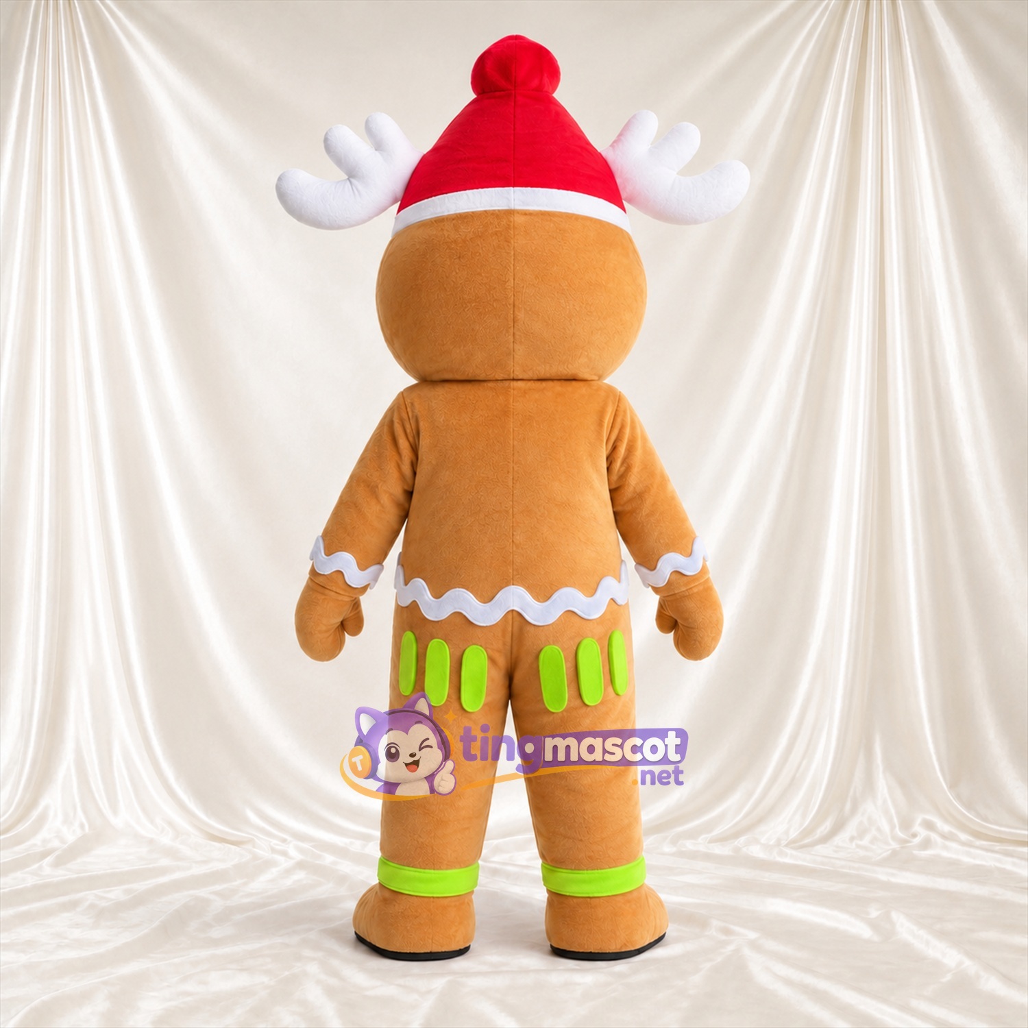 Costume de mascotte Bonhomme en pain d’épices – marron – Chapeau (rouge); Bois Costume de mascotte Bonhomme en pain d’épices – marron – Chapeau (rouge); Bois