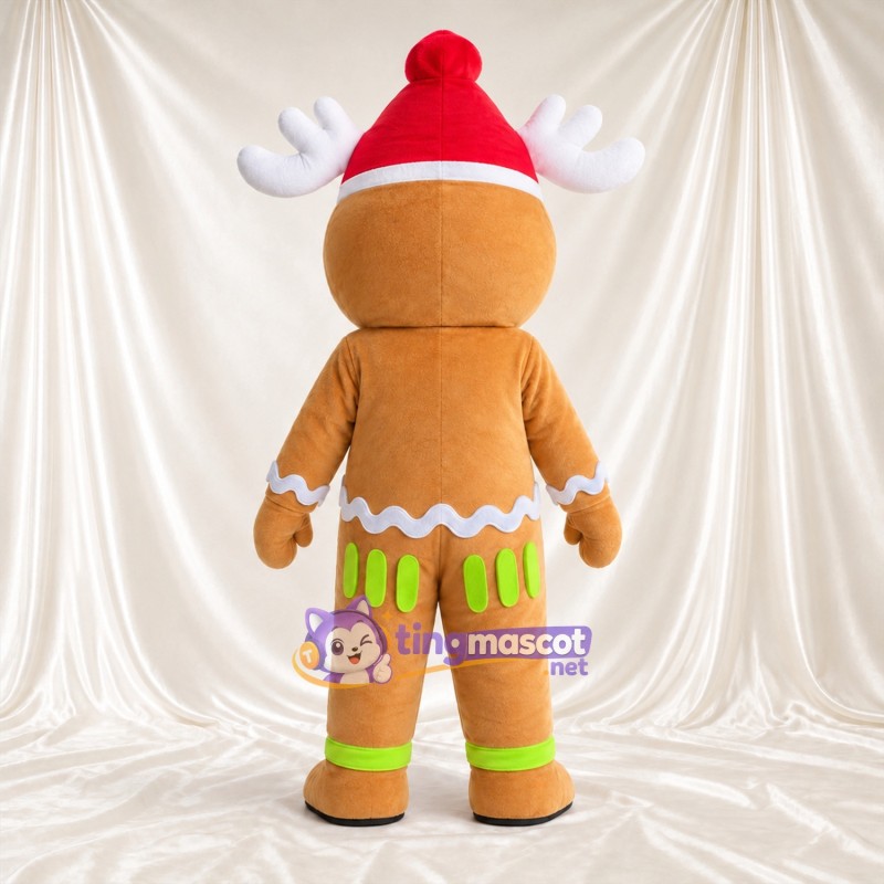 Costume de mascotte Bonhomme en pain d’épices – marron – Chapeau (rouge); Bois Costume de mascotte Bonhomme en pain d’épices – marron – Chapeau (rouge); Bois