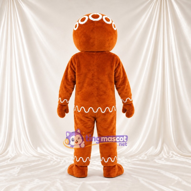 Brown Gingerbread Man Mascot Costume - Red Cheeks and White Buttons Brown Gingerbread Man Mascot Costume - Red Cheeks and White Buttons