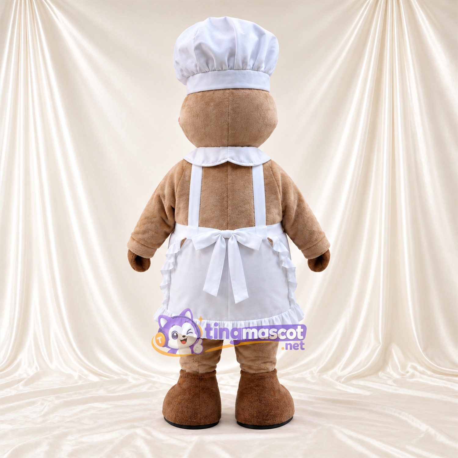 Maskottchenkostüm Lebkuchenmann – braun – Kochmütze (weiß); Schürze Maskottchenkostüm Lebkuchenmann – braun – Kochmütze (weiß); Schürze