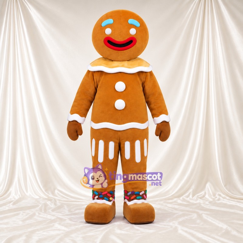 Costume de mascotte Bonhomme en pain d’épices – marron – Boutons (blanc); Col (blanc) Costume de mascotte Bonhomme en pain d’épices – marron – Boutons (blanc); Col (blanc)