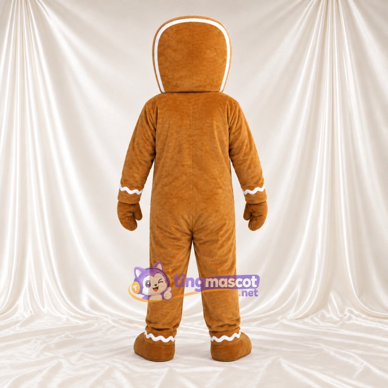 Brown Gingerbread Man Mascot Costume - Blue Bow Tie, Blue Buttons and White Icing Trim Brown Gingerbread Man Mascot Costume - Blue Bow Tie, Blue Buttons and White Icing Trim