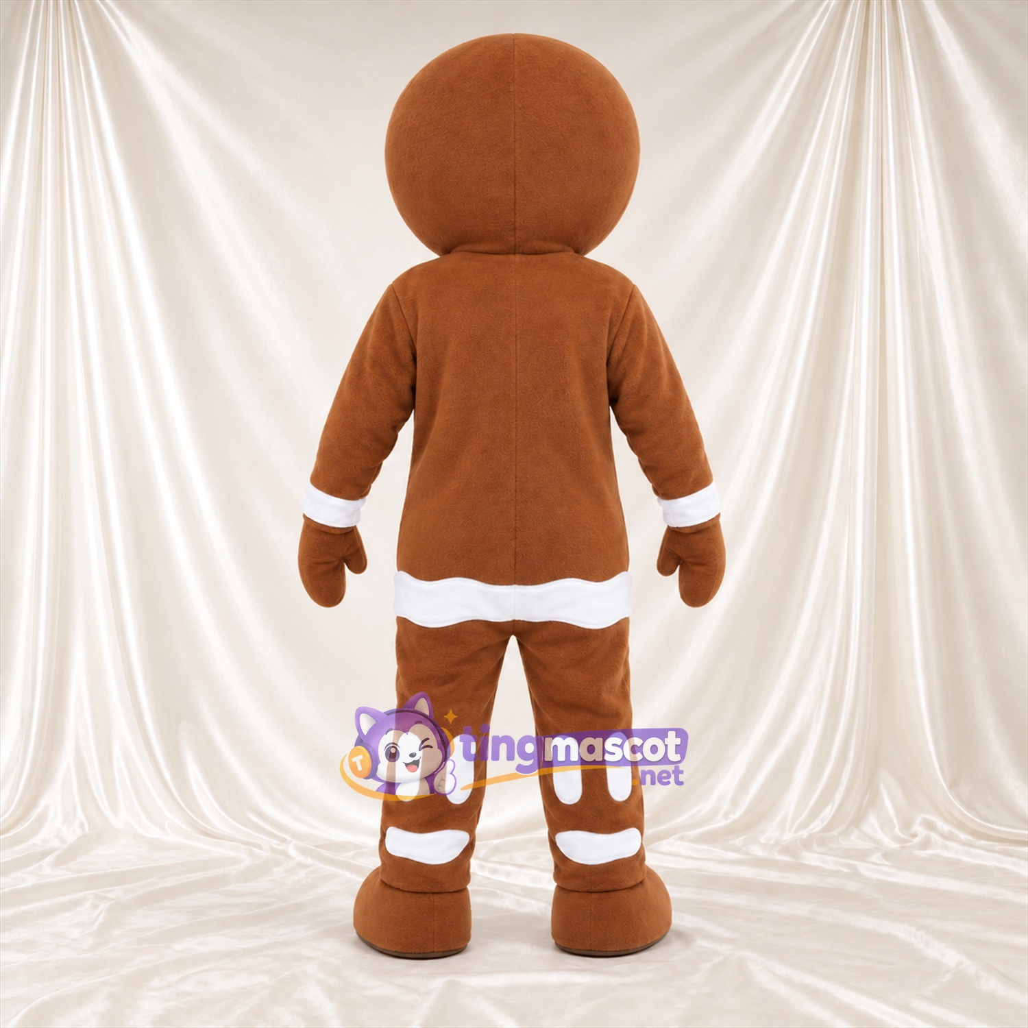 Brown Gingerbread Man Mascot Costume - Pastel Buttons and White Icing Trim Brown Gingerbread Man Mascot Costume - Pastel Buttons and White Icing Trim