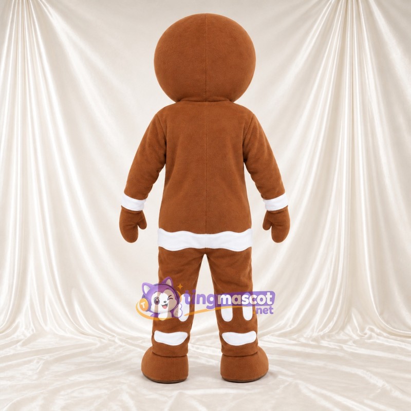 Brown Gingerbread Man Mascot Costume - Pastel Buttons and White Icing Trim Brown Gingerbread Man Mascot Costume - Pastel Buttons and White Icing Trim