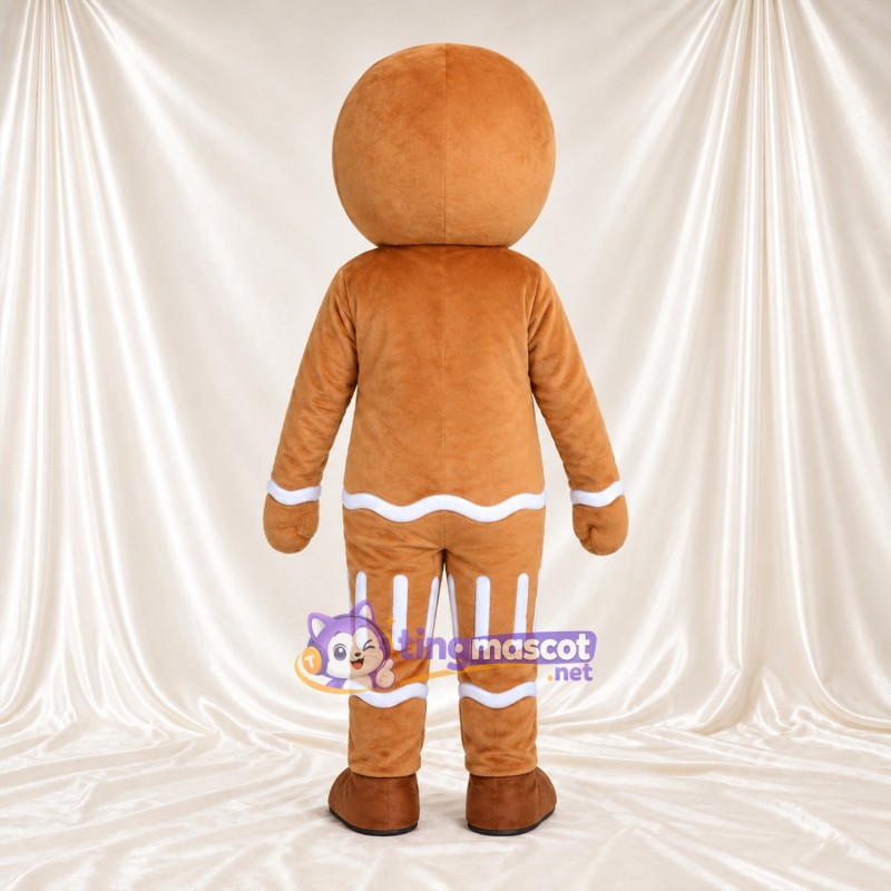Brown Gingerbread Man Mascot Costume - Blue Buttons and White Icing Trim Brown Gingerbread Man Mascot Costume - Blue Buttons and White Icing Trim