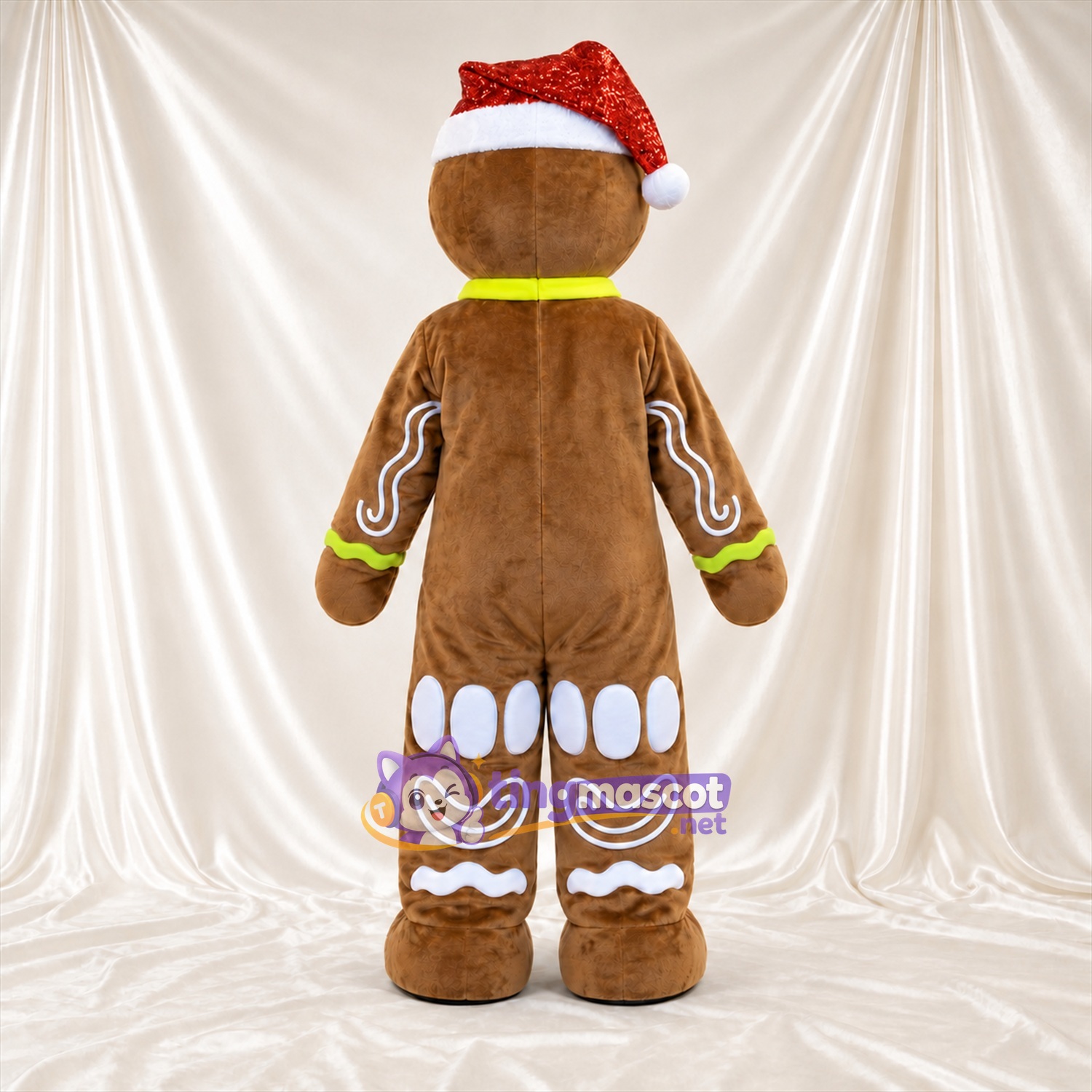 Costume de mascotte Bonhomme en pain d’épices – marron – Bonnet de Noël; Boutons Costume de mascotte Bonhomme en pain d’épices – marron – Bonnet de Noël; Boutons