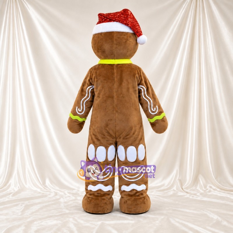 Costume de mascotte Bonhomme en pain d’épices – marron – Bonnet de Noël; Boutons Costume de mascotte Bonhomme en pain d’épices – marron – Bonnet de Noël; Boutons