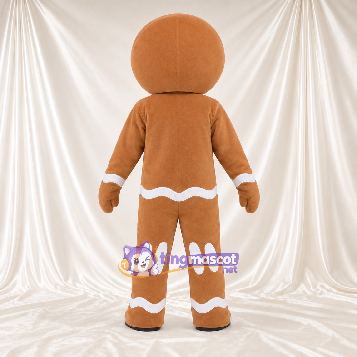 Costume de mascotte Bonhomme en pain d’épices – marron – Boutons (violet); Décor de glaçage (blanc) Costume de mascotte Bonhomme en pain d’épices – marron – Boutons (violet); Décor de glaçage (blanc)