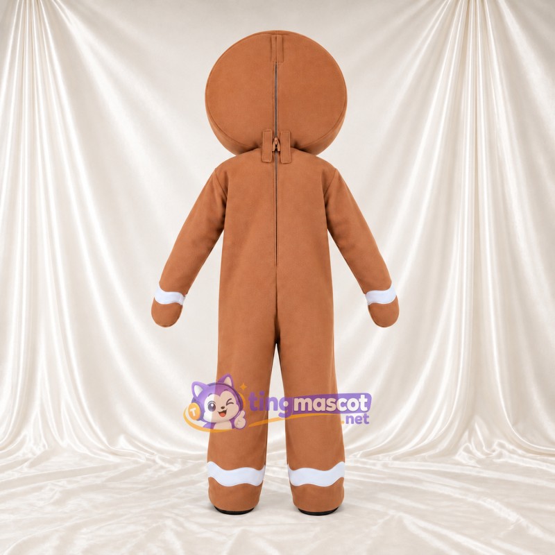 Brown Gingerbread Man Mascot Costume - Purple Buttons and White Icing Trim Brown Gingerbread Man Mascot Costume - Purple Buttons and White Icing Trim