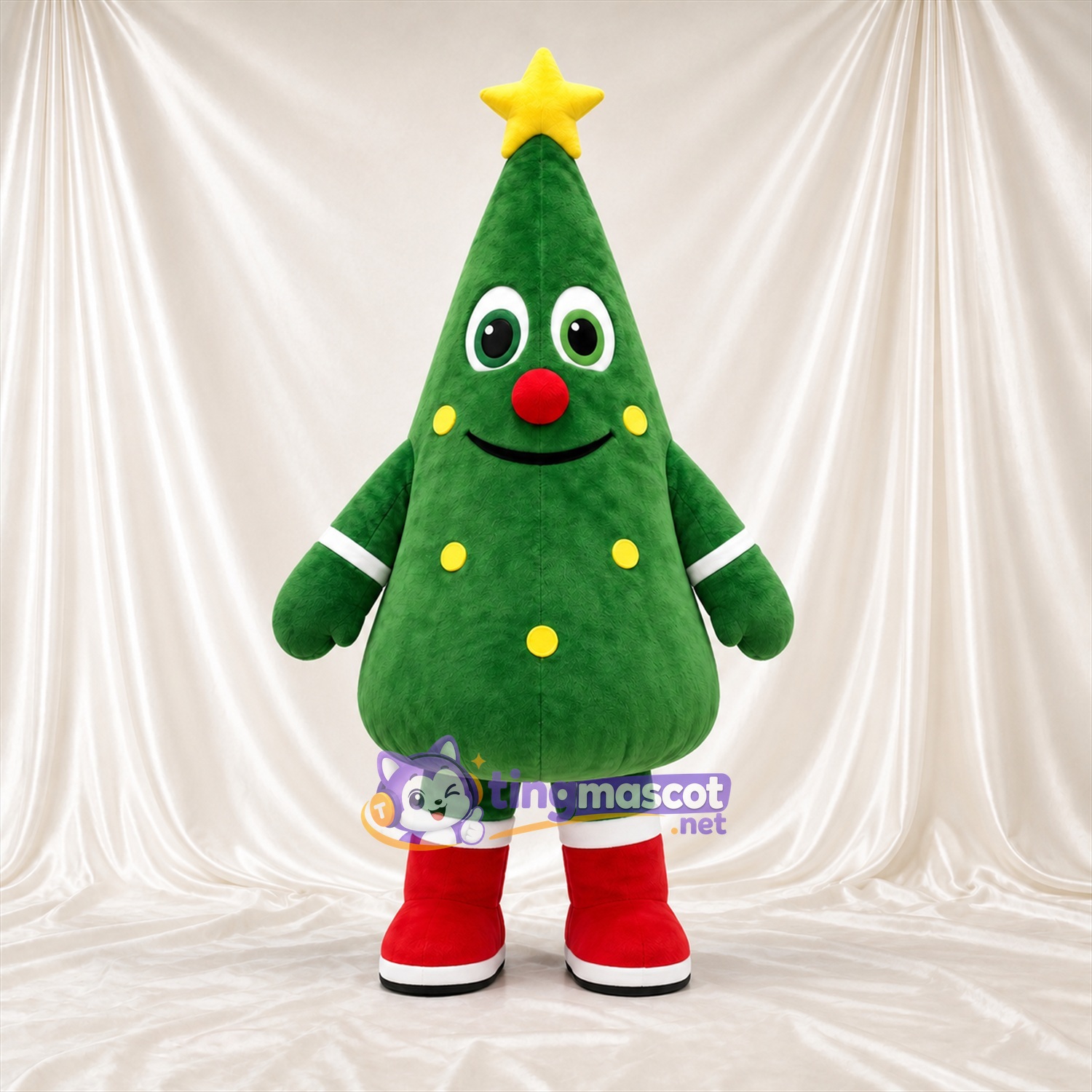 Maskottchenkostüm Weihnachtsbaum – grün – Stern (gelb); Nase (rot)