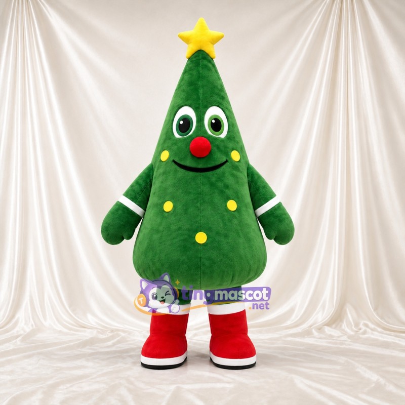 Maskottchenkostüm Weihnachtsbaum – grün – Stern (gelb); Nase (rot)