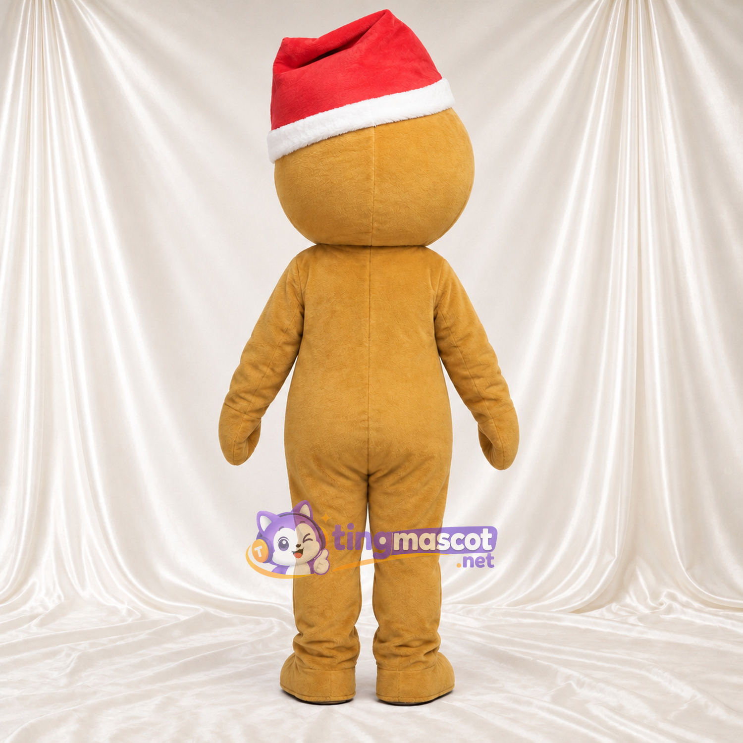 Costume de mascotte Bonhomme en pain d’épices – marron – Bonnet de Noël; Sourcils inclinés