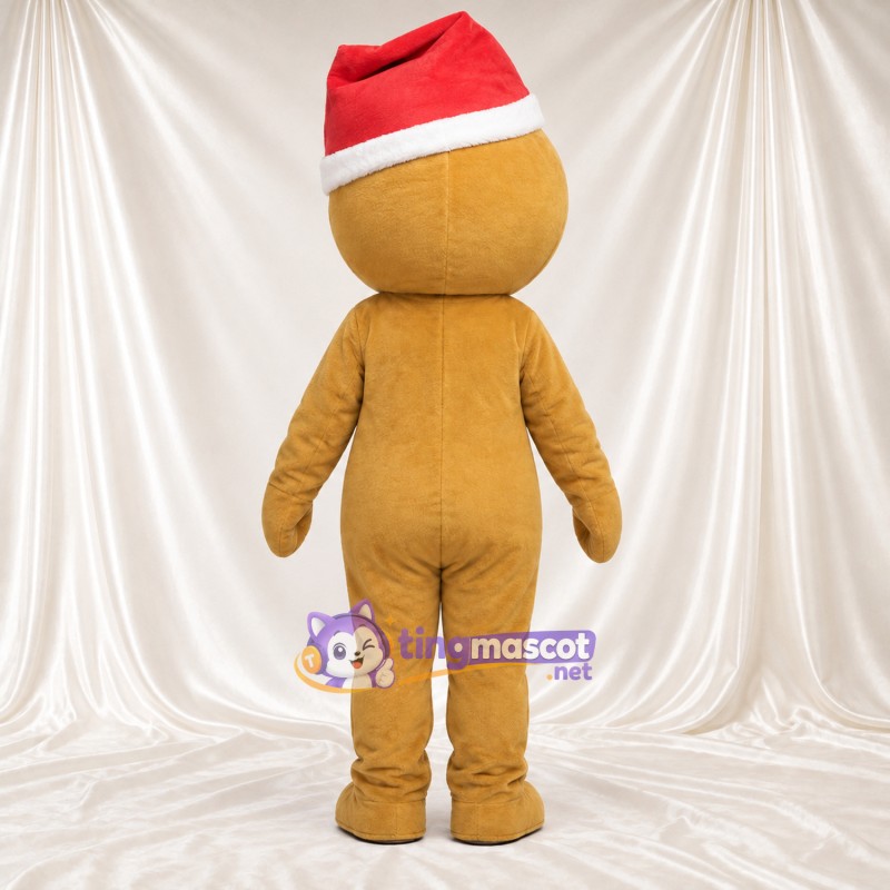 Costume de mascotte Bonhomme en pain d’épices – marron – Bonnet de Noël; Sourcils inclinés
