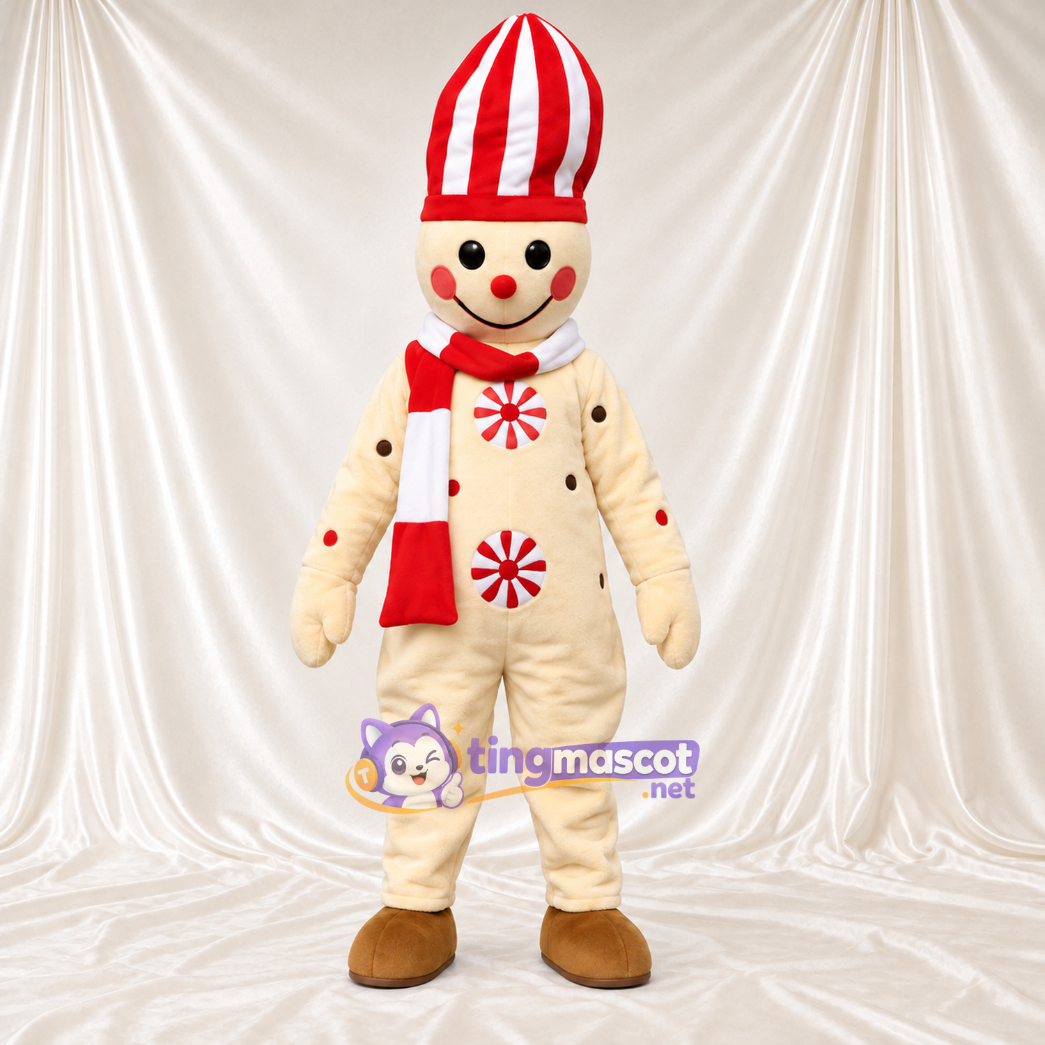 Costume de mascotte Bonhomme en pain d’épices – crème – Chapeau Costume de mascotte Bonhomme en pain d’épices – crème – Chapeau