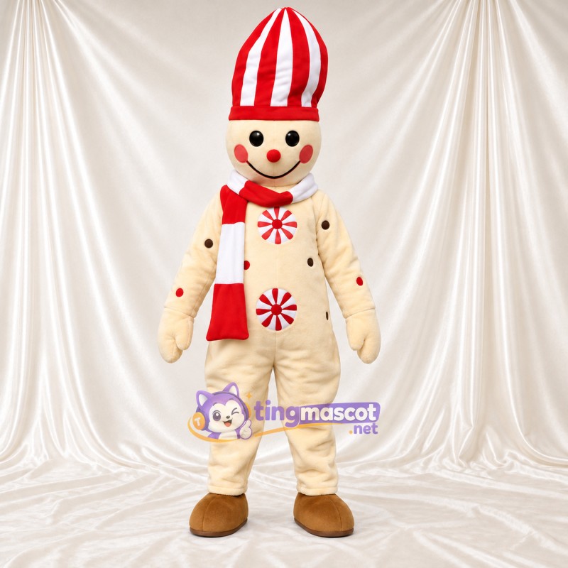 Costume de mascotte Bonhomme en pain d’épices – crème – Chapeau Costume de mascotte Bonhomme en pain d’épices – crème – Chapeau