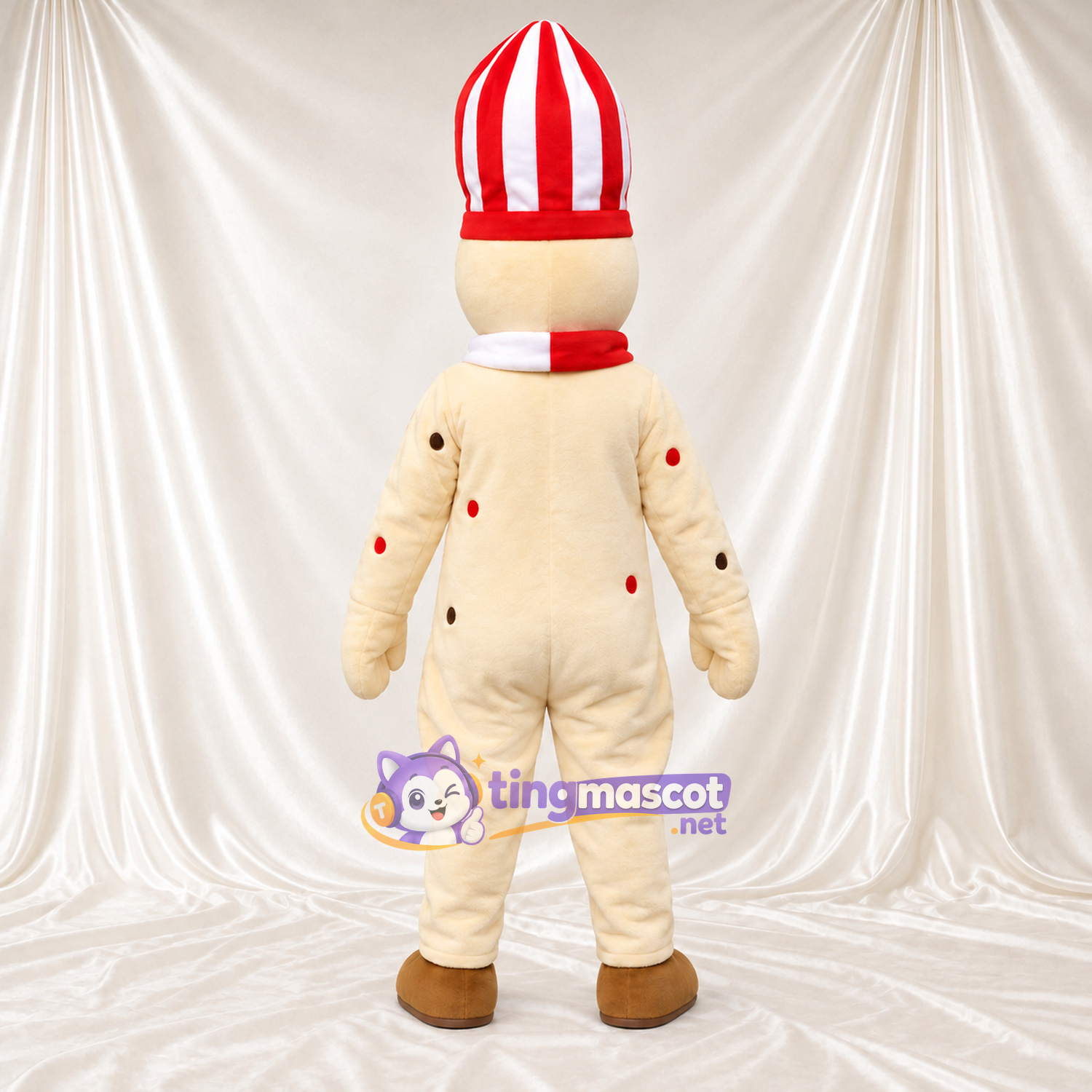 Costume de mascotte Bonhomme en pain d’épices – crème – Chapeau Costume de mascotte Bonhomme en pain d’épices – crème – Chapeau