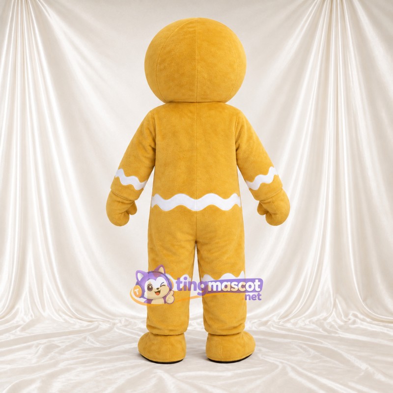 Costume de mascotte Bonhomme en pain d’épices – jaune – Boutons (violet); Décor de glaçage (blanc) Costume de mascotte Bonhomme en pain d’épices – jaune – Boutons (violet); Décor de glaçage (blanc)