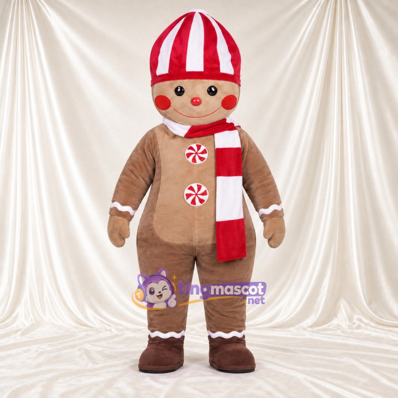Costume de mascotte Bonhomme en pain d’épices – marron – Chapeau; Écharpe Costume de mascotte Bonhomme en pain d’épices – marron – Chapeau; Écharpe