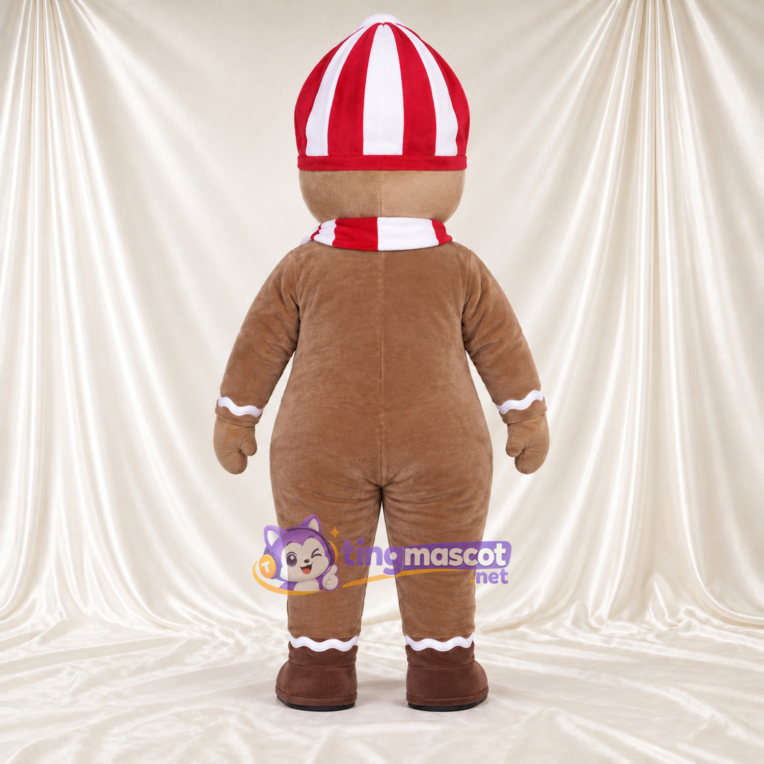 Costume de mascotte Bonhomme en pain d’épices – marron – Chapeau; Écharpe