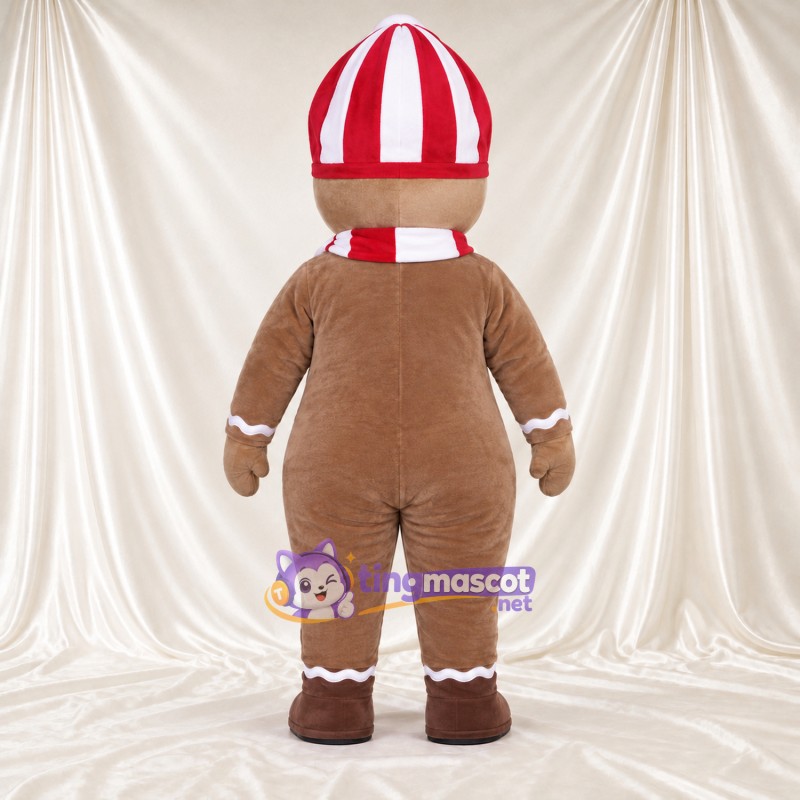 Costume de mascotte Bonhomme en pain d’épices – marron – Chapeau; Écharpe