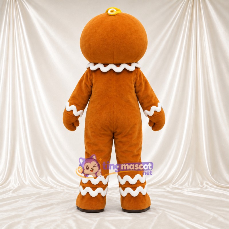 Brown Gingerbread Man Mascot Costume - Black Buttons and Yellow Forehead Swirls Brown Gingerbread Man Mascot Costume - Black Buttons and Yellow Forehead Swirls