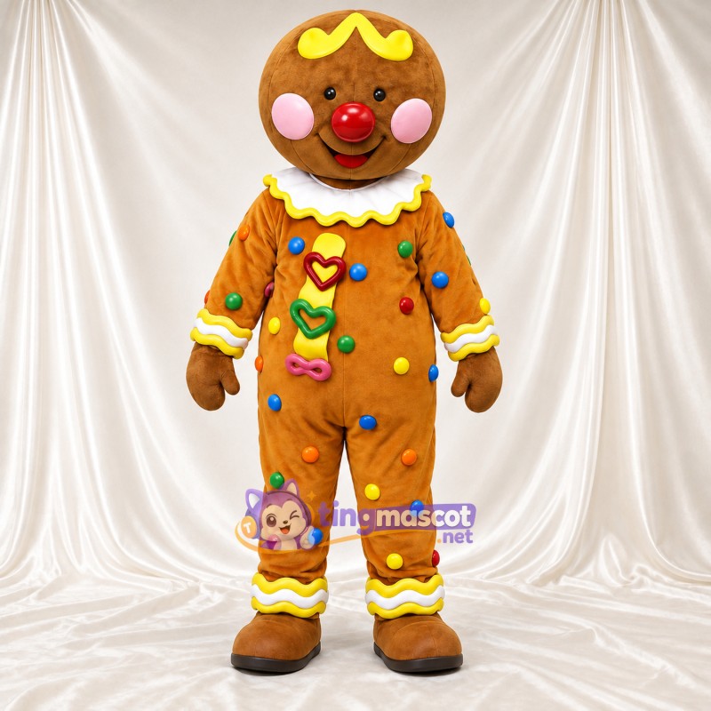 Costume de mascotte Bonhomme en pain d’épices – marron – Décorations de bonbons (multicolore) Costume de mascotte Bonhomme en pain d’épices – marron – Décorations de bonbons (multicolore)