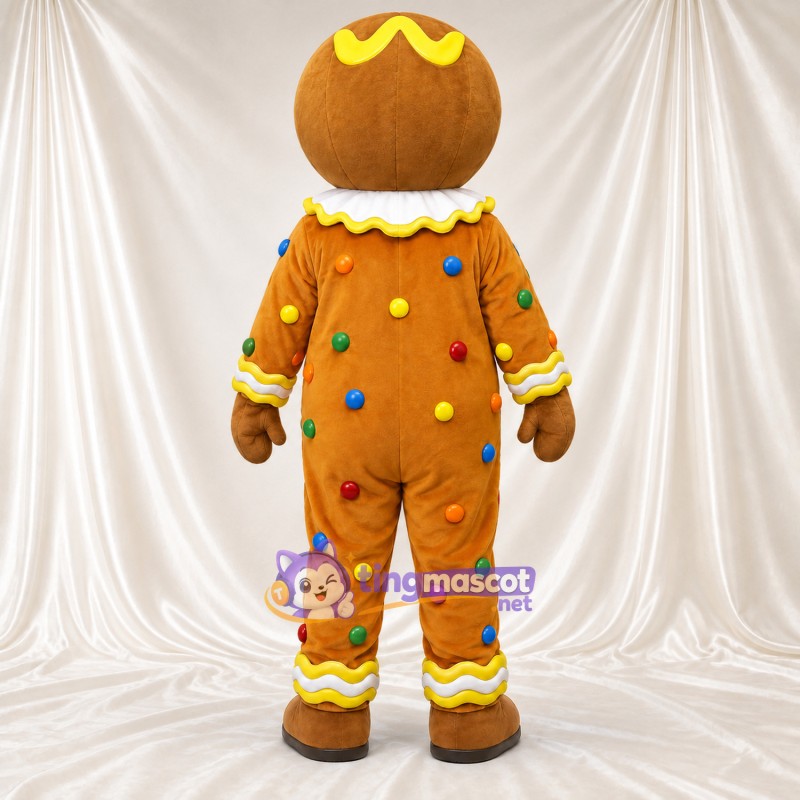 Maskottchenkostüm Lebkuchenmann – braun – Bonbon-Dekor (mehrfarbig) Maskottchenkostüm Lebkuchenmann – braun – Bonbon-Dekor (mehrfarbig)