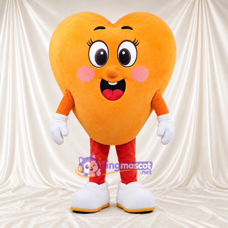 Costume de mascotte Cœur – orange – Gants (blanc); Bottes (blanc) Costume de mascotte Cœur – orange – Gants (blanc); Bottes (blanc)
